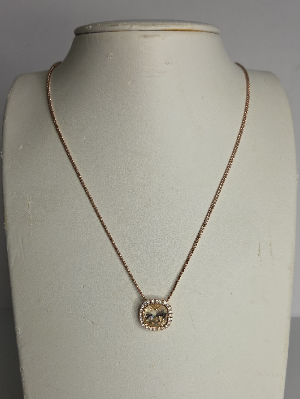 Givenchy Crystal Cushion Gold Halo Pendant Necklace with Champagne Stone